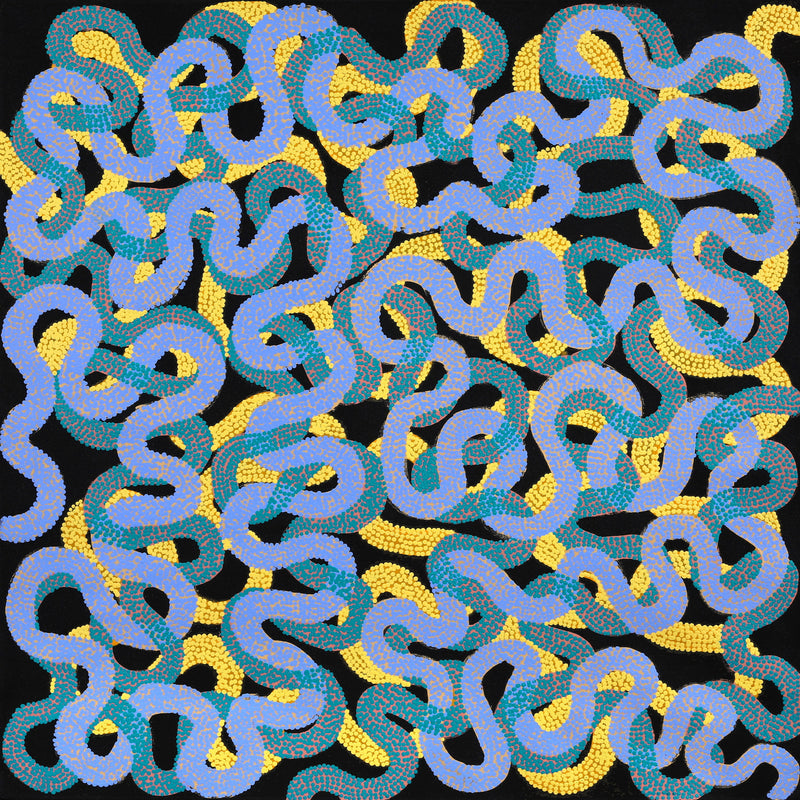 Aboriginal Artwork by Vanetta Nampijinpa Hudson, Warlukurlangu Jukurrpa (Fire country Dreaming), 122x122cm