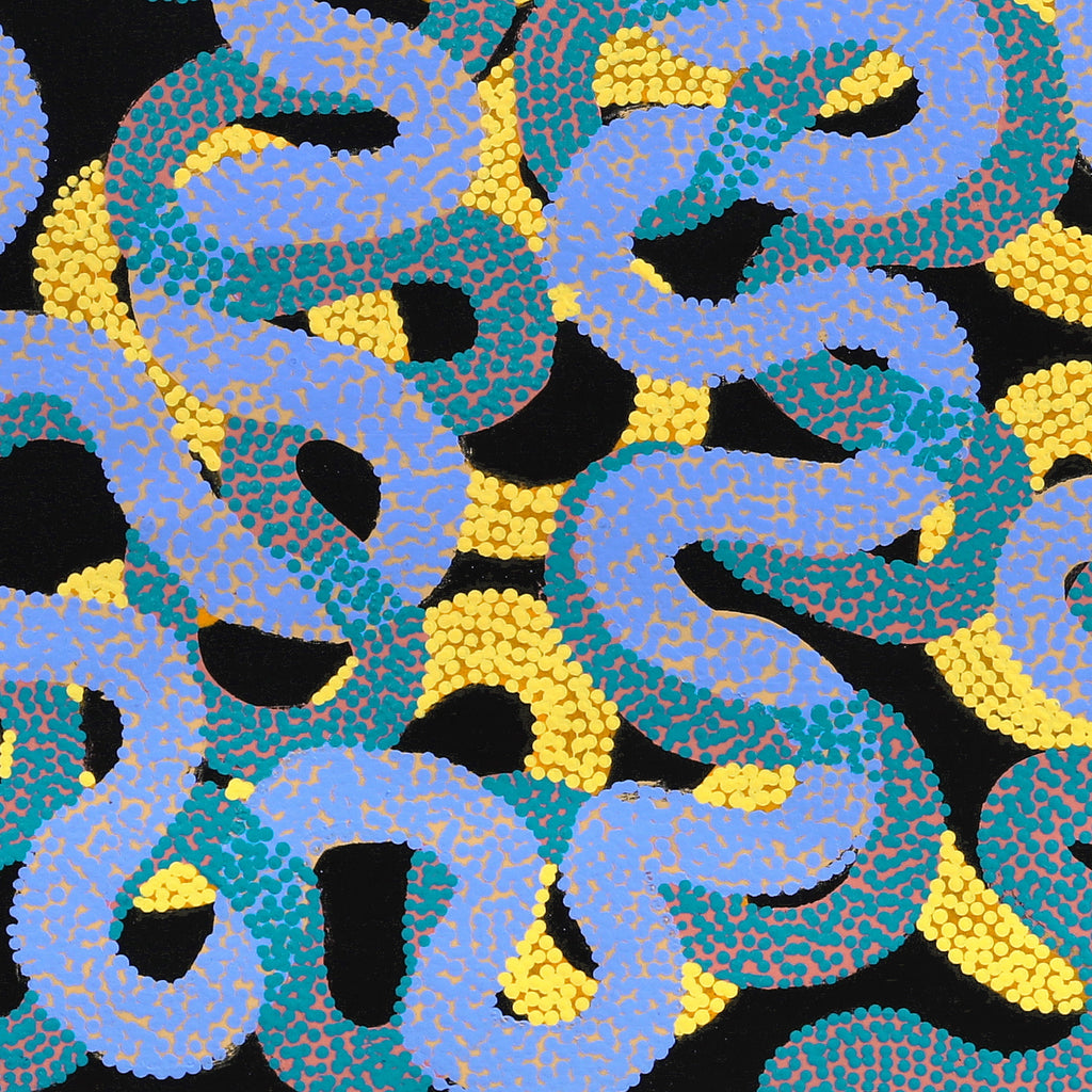 Aboriginal Artwork by Vanetta Nampijinpa Hudson, Warlukurlangu Jukurrpa (Fire country Dreaming), 122x122cm