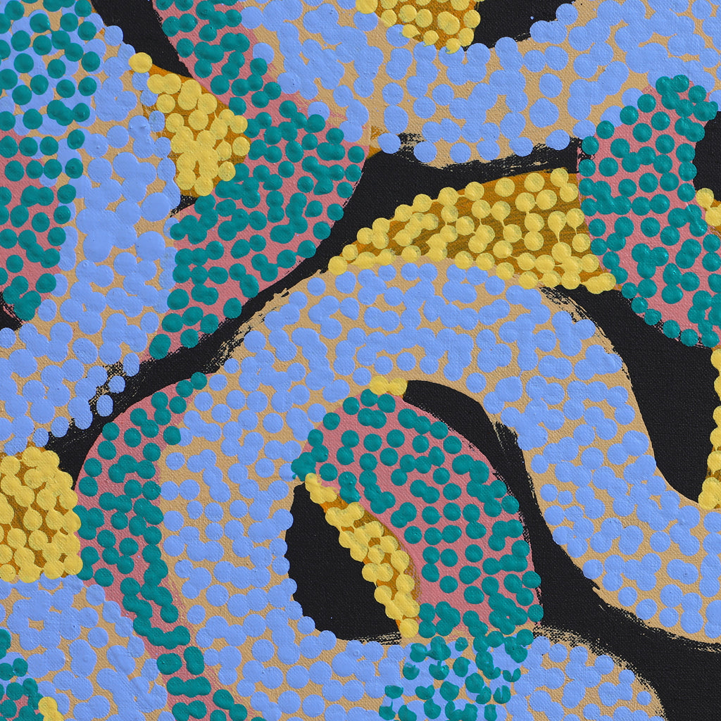 Aboriginal Artwork by Vanetta Nampijinpa Hudson, Warlukurlangu Jukurrpa (Fire country Dreaming), 122x122cm