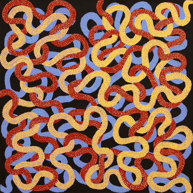 Aboriginal Artwork by Vanetta Nampijinpa Hudson, Warlukurlangu Jukurrpa (Fire country Dreaming), 122x122cm