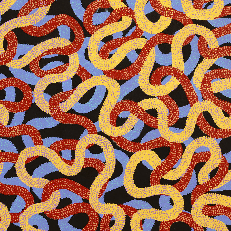 Aboriginal Artwork by Vanetta Nampijinpa Hudson, Warlukurlangu Jukurrpa (Fire country Dreaming), 122x122cm