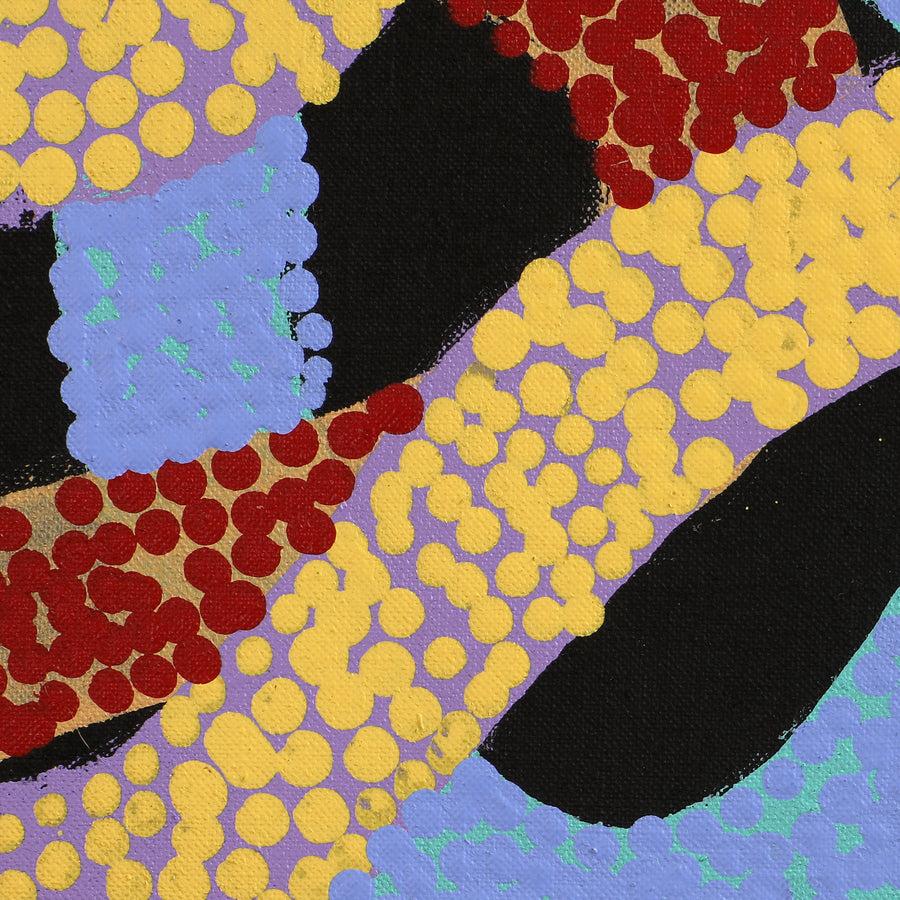 Aboriginal Artwork by Vanetta Nampijinpa Hudson, Warlukurlangu Jukurrpa (Fire country Dreaming), 122x122cm