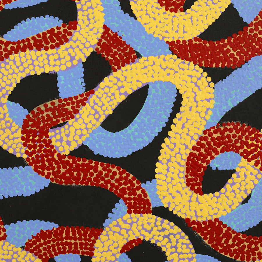 Aboriginal Artwork by Vanetta Nampijinpa Hudson, Warlukurlangu Jukurrpa (Fire country Dreaming), 122x122cm