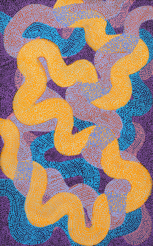 Aboriginal Artwork by Vanetta Nampijinpa Hudson, Warlukurlangu Jukurrpa (Fire country Dreaming), 122x76cm