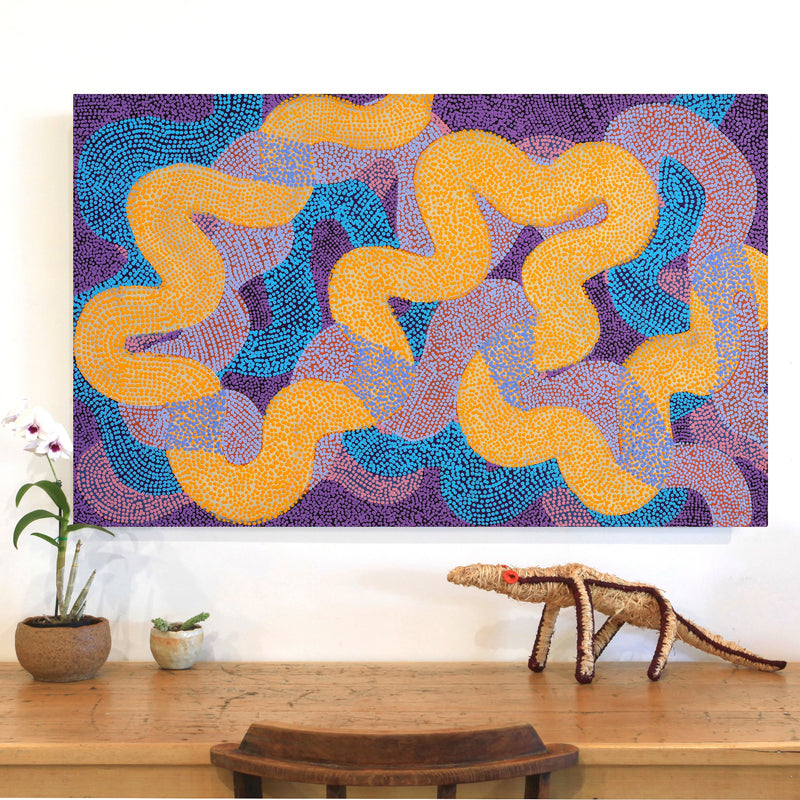 Aboriginal Artwork by Vanetta Nampijinpa Hudson, Warlukurlangu Jukurrpa (Fire country Dreaming), 122x76cm