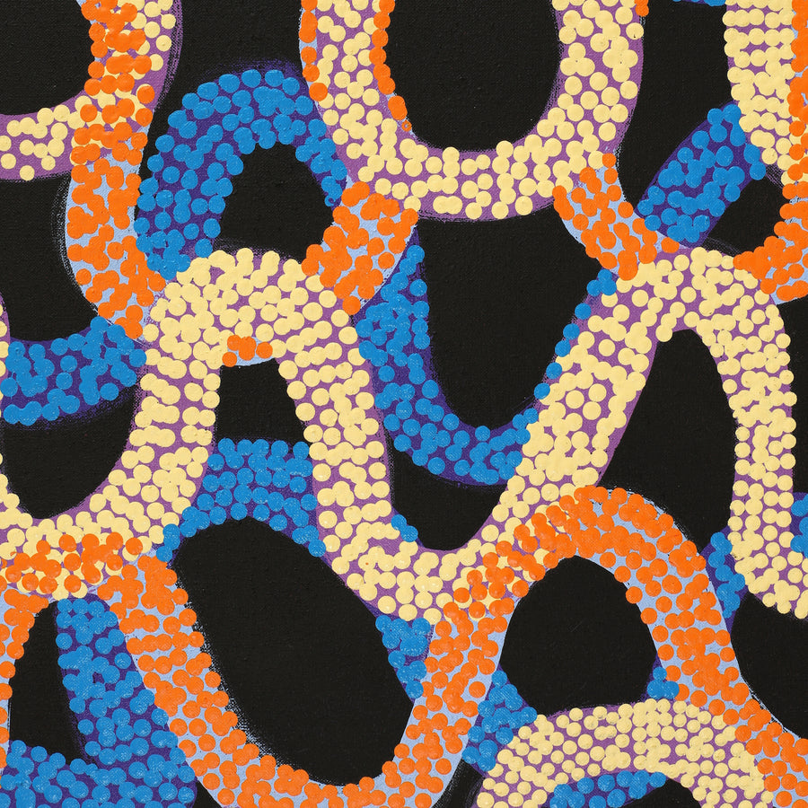 Aboriginal Artwork by Vanetta Nampijinpa Hudson, Warlukurlangu Jukurrpa (Fire country Dreaming), 152x107cm