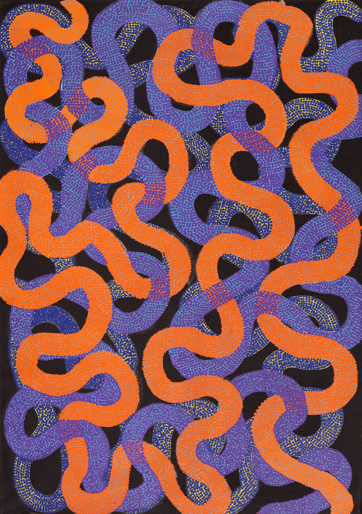 Aboriginal Artwork by Vanetta Nampijinpa Hudson, Warlukurlangu Jukurrpa (Fire country Dreaming), 152x107cm