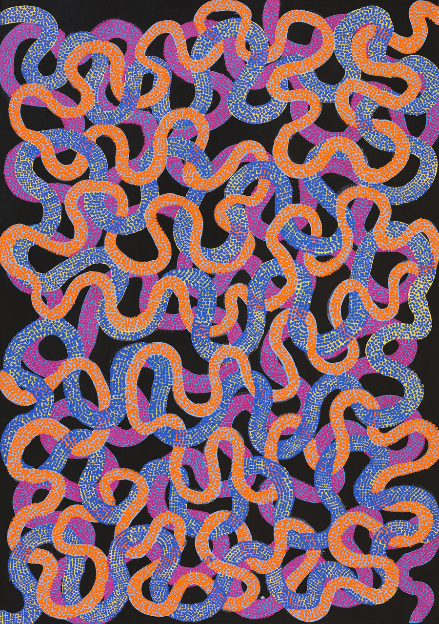 Aboriginal Artwork by Vanetta Nampijinpa Hudson, Warlukurlangu Jukurrpa (Fire country Dreaming), 152x107cm