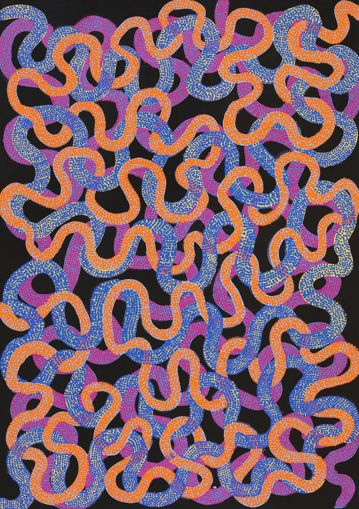 Aboriginal Artwork by Vanetta Nampijinpa Hudson, Warlukurlangu Jukurrpa (Fire country Dreaming), 152x107cm