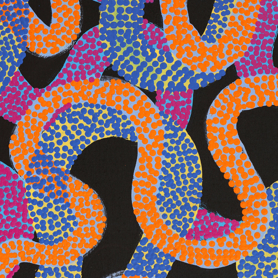 Aboriginal Artwork by Vanetta Nampijinpa Hudson, Warlukurlangu Jukurrpa (Fire country Dreaming), 152x107cm