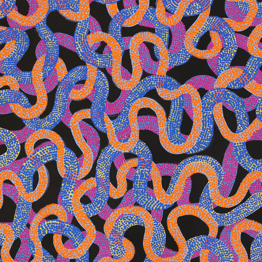 Aboriginal Artwork by Vanetta Nampijinpa Hudson, Warlukurlangu Jukurrpa (Fire country Dreaming), 152x107cm