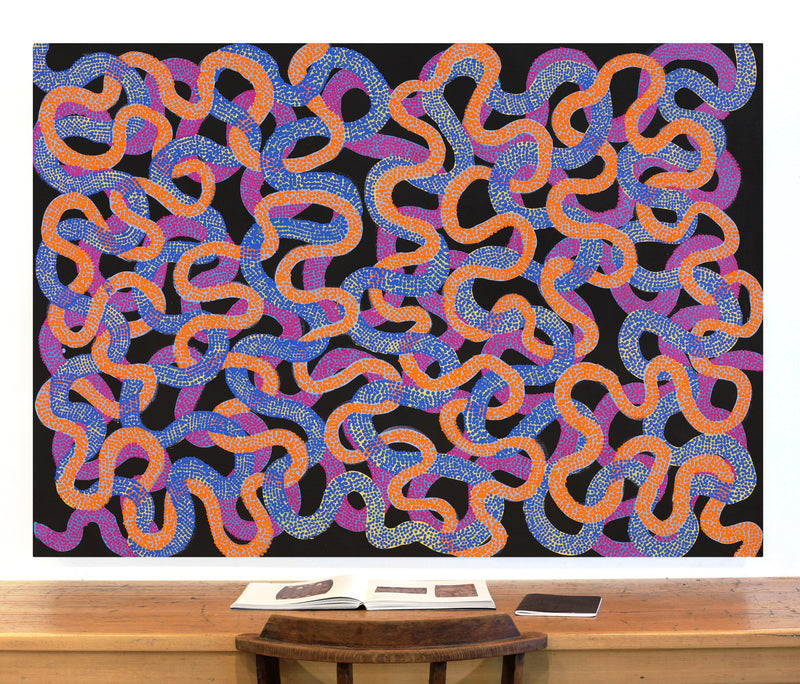 Aboriginal Artwork by Vanetta Nampijinpa Hudson, Warlukurlangu Jukurrpa (Fire country Dreaming), 152x107cm