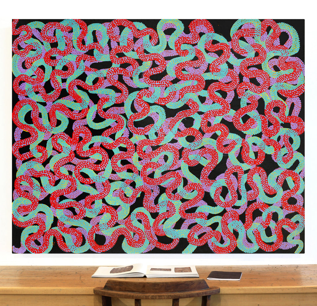 Aboriginal Artwork by Vanetta Nampijinpa Hudson, Warlukurlangu Jukurrpa (Fire country Dreaming), 152x122cm