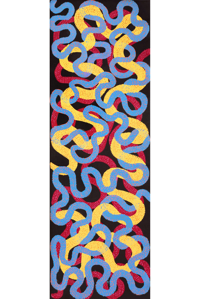 Aboriginal Artwork by Vanetta Nampijinpa Hudson, Warlukurlangu Jukurrpa (Fire country Dreaming), 183x61cm