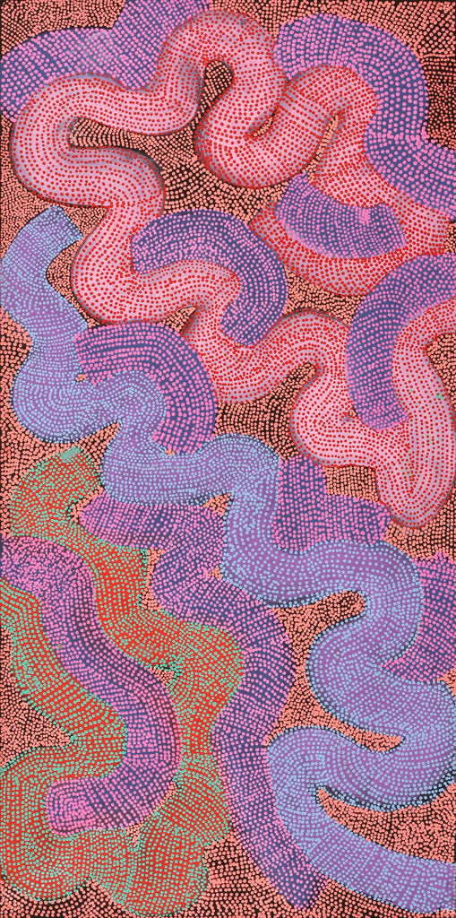 Aboriginal Artwork by Vanetta Nampijinpa Hudson, Warlukurlangu Jukurrpa (Fire country Dreaming), 183x91cm