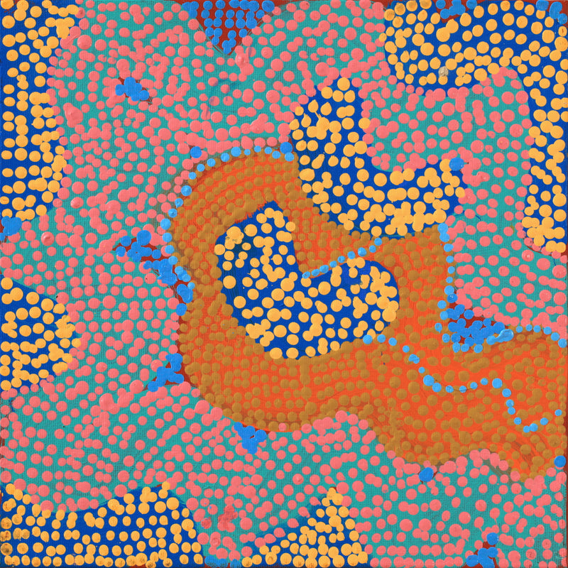 Aboriginal Artwork by Vanetta Nampijinpa Hudson, Warlukurlangu Jukurrpa (Fire country Dreaming), 30x30cm