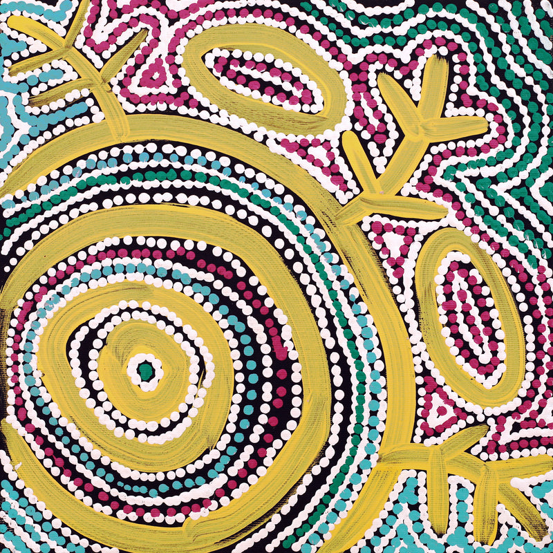 Aboriginal Artwork by Vanetta Nampijinpa Hudson, Warlukurlangu Jukurrpa (Fire country Dreaming), 30x30cm