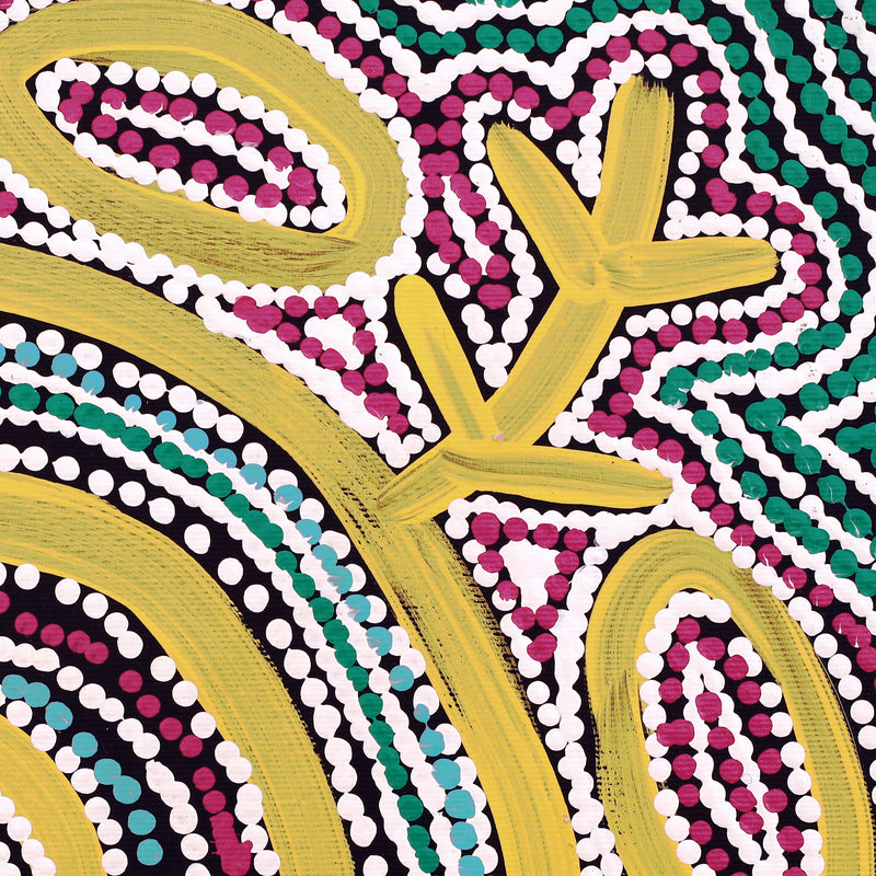 Aboriginal Artwork by Vanetta Nampijinpa Hudson, Warlukurlangu Jukurrpa (Fire country Dreaming), 30x30cm
