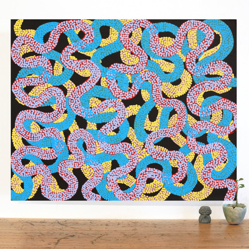 Aboriginal Artwork by Vanetta Nampijinpa Hudson, Warlukurlangu Jukurrpa (Fire country Dreaming), 76x61cm