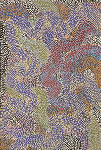 Aboriginal Artwork by Vanetta Nampijinpa Hudson, Warlukurlangu Jukurrpa (Fire country Dreaming), 91x61cm
