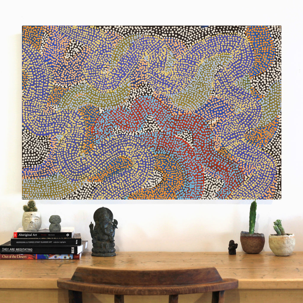 Aboriginal Artwork by Vanetta Nampijinpa Hudson, Warlukurlangu Jukurrpa (Fire country Dreaming), 91x61cm