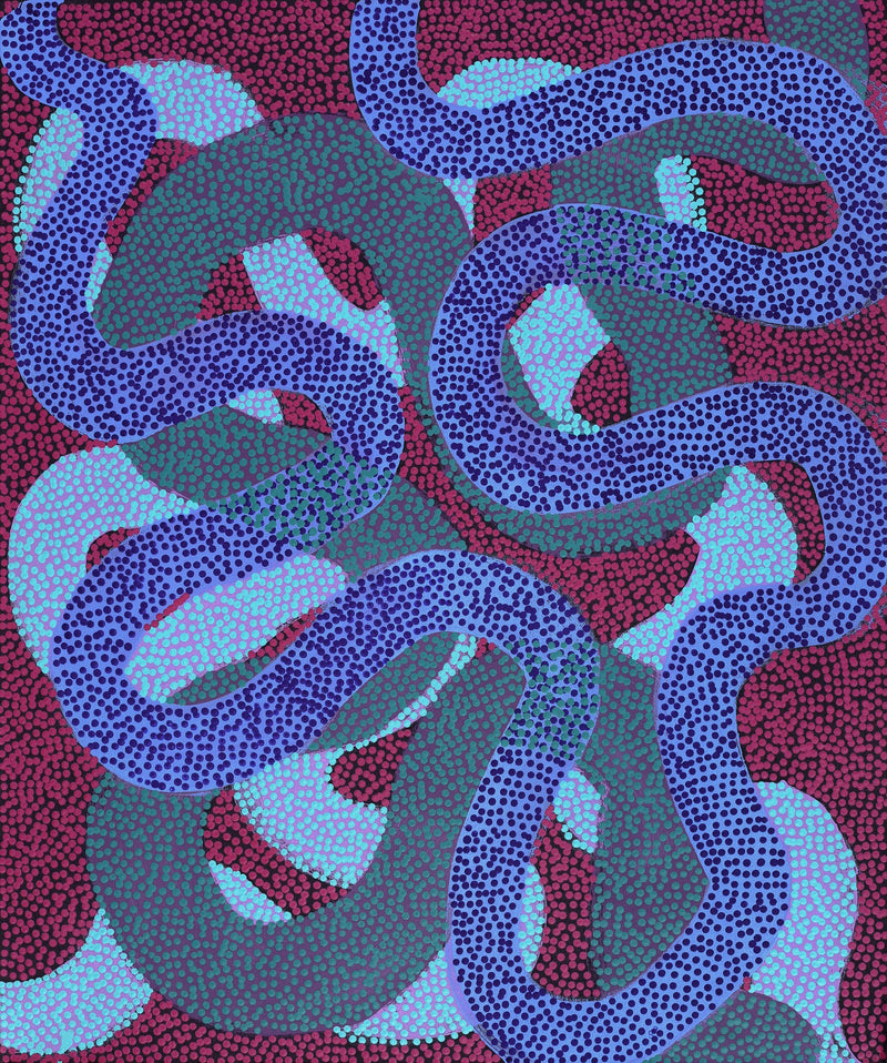 Aboriginal Artwork by Vanetta Nampijinpa Hudson, Warlukurlangu Jukurrpa (Fire country Dreaming), 91x76cm