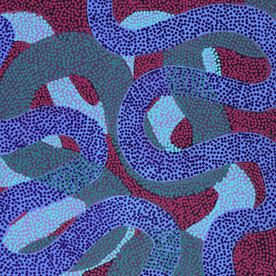 Aboriginal Artwork by Vanetta Nampijinpa Hudson, Warlukurlangu Jukurrpa (Fire country Dreaming), 91x76cm