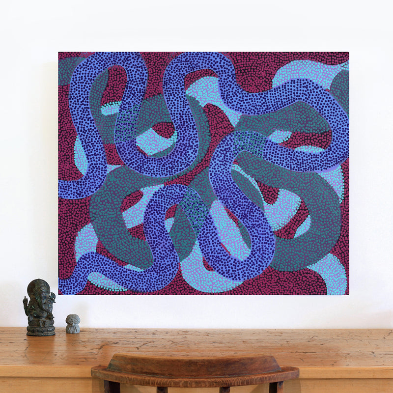 Aboriginal Artwork by Vanetta Nampijinpa Hudson, Warlukurlangu Jukurrpa (Fire country Dreaming), 91x76cm