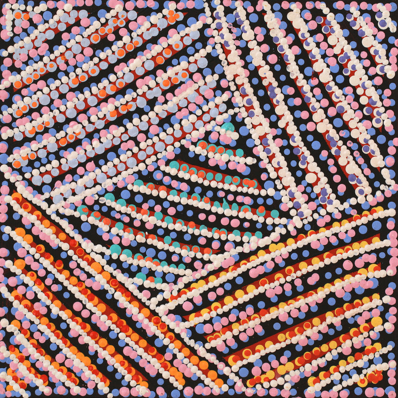 Aboriginal Artwork by Vanetta Nampijinpa Hudson, Warlukurlangu Jukurrpa (Fire country Dreaming), 30x30cm