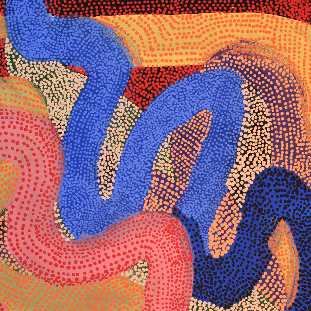 Aboriginal Artwork by Vanetta Nampijinpa Hudson, Warlukurlangu Jukurrpa (Fire country Dreaming), 91x76cm