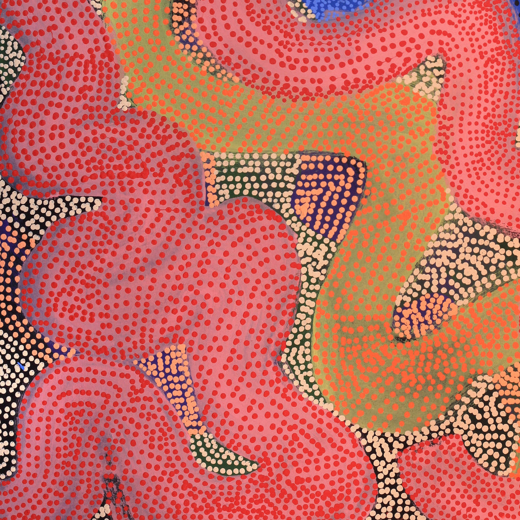 Aboriginal Art by Vanetta Nampijinpa Hudson, Warlukurlangu Jukurrpa (Fire country Dreaming), 91x76cm - ART ARK®