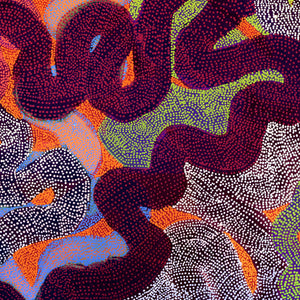 Aboriginal Artwork by Vanetta Nampijinpa Hudson, Warlukurlangu Jukurrpa (Fire country Dreaming), 122x122cm - ART ARK®