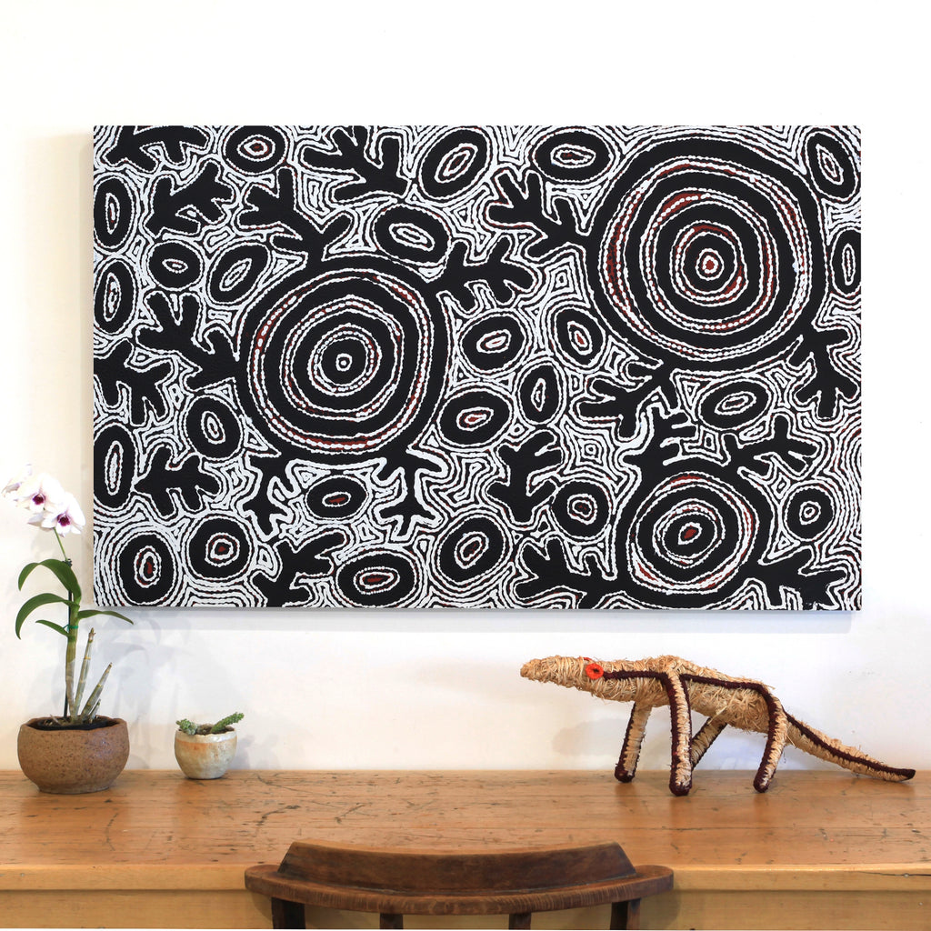 Aboriginal Artwork by Vanetta Nampijinpa Hudson, Pikilyi Jukurrpa (Vaughan Springs Dreaming), 122x76cm