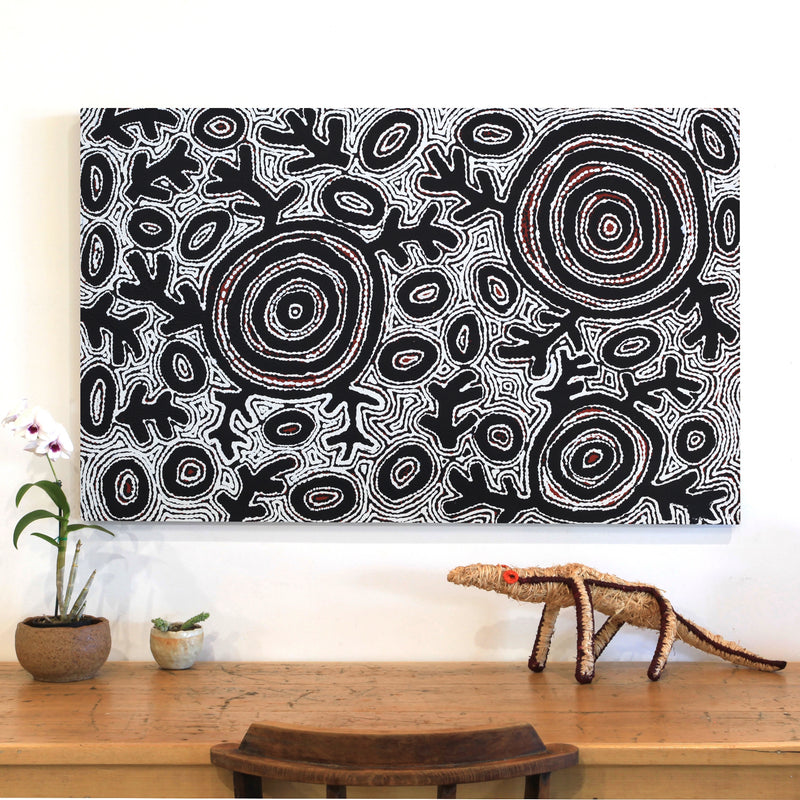 Aboriginal Artwork by Vanetta Nampijinpa Hudson, Pikilyi Jukurrpa (Vaughan Springs Dreaming), 122x76cm