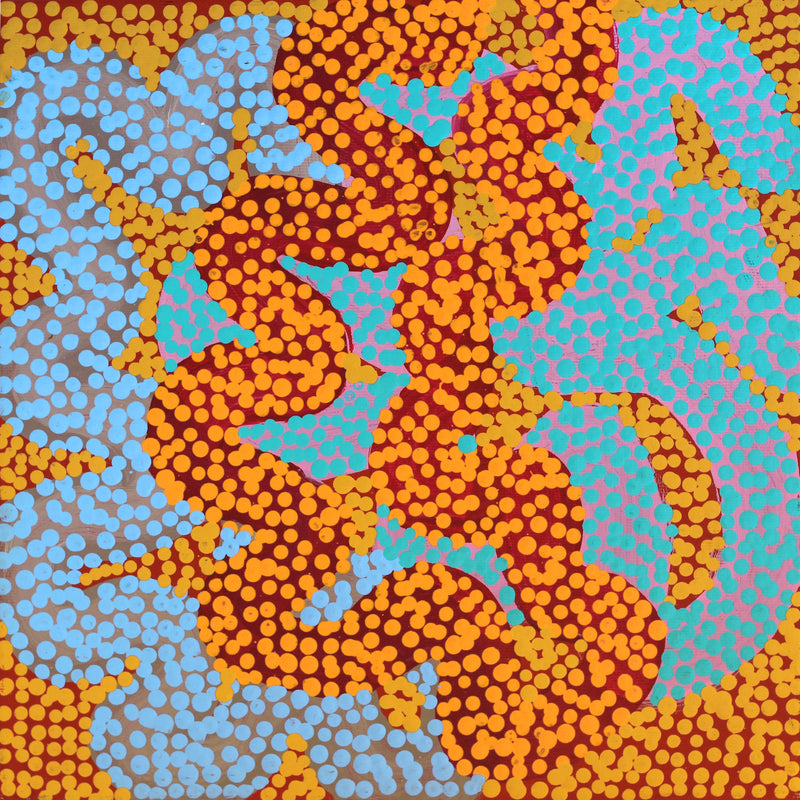 Aboriginal Artwork by Vanetta Nampijinpa Hudson, Warlukurlangu Jukurrpa (Fire country Dreaming), 30x30cm