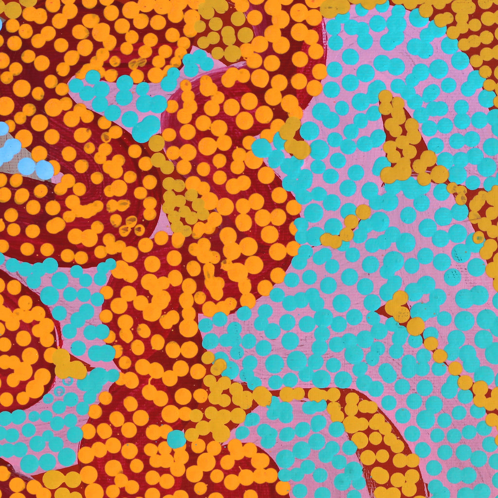 Aboriginal Artwork by Vanetta Nampijinpa Hudson, Warlukurlangu Jukurrpa (Fire country Dreaming), 30x30cm