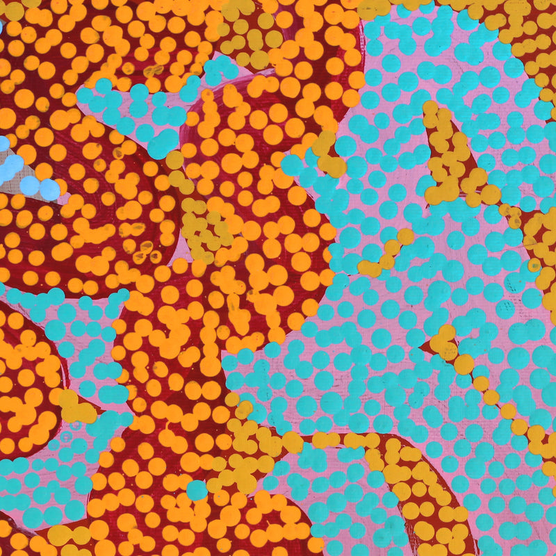 Aboriginal Artwork by Vanetta Nampijinpa Hudson, Warlukurlangu Jukurrpa (Fire country Dreaming), 30x30cm