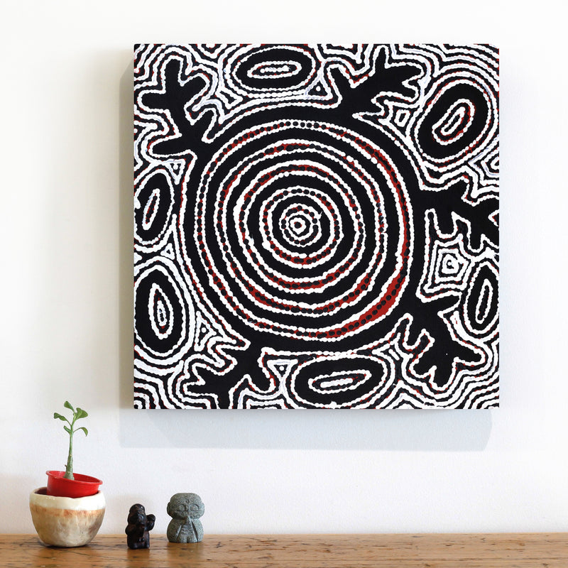 Aboriginal Artwork by Vanetta Nampijinpa Hudson, Pikilyi Jukurrpa (Vaughan Springs Dreaming), 46x46cm