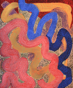 Aboriginal Art by Vanetta Nampijinpa Hudson, Warlukurlangu Jukurrpa (Fire country Dreaming), 91x76cm - ART ARK®