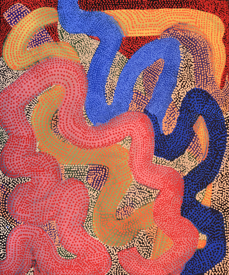 Aboriginal Artwork by Vanetta Nampijinpa Hudson, Warlukurlangu Jukurrpa (Fire country Dreaming), 91x76cm