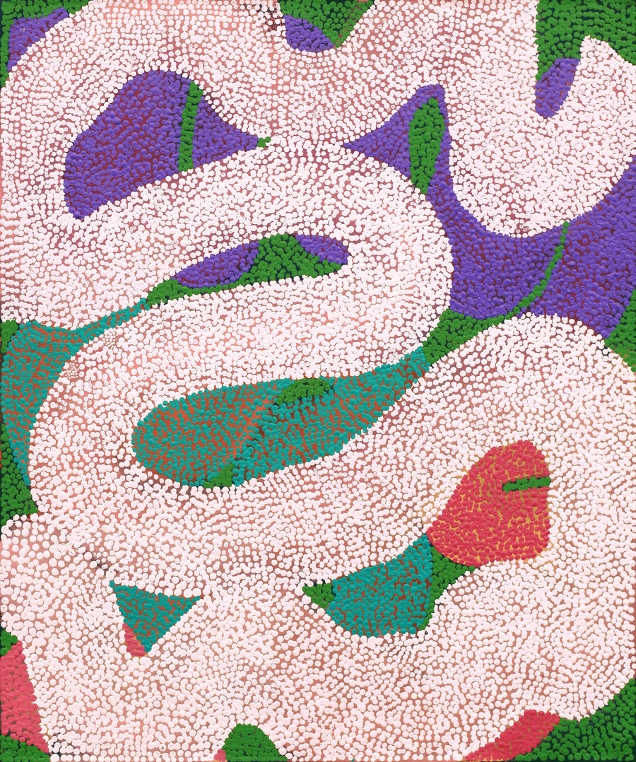 Aboriginal Artwork by Vanetta Nampijinpa Hudson, Warlukurlangu Jukurrpa (Fire country Dreaming), 91x76cm