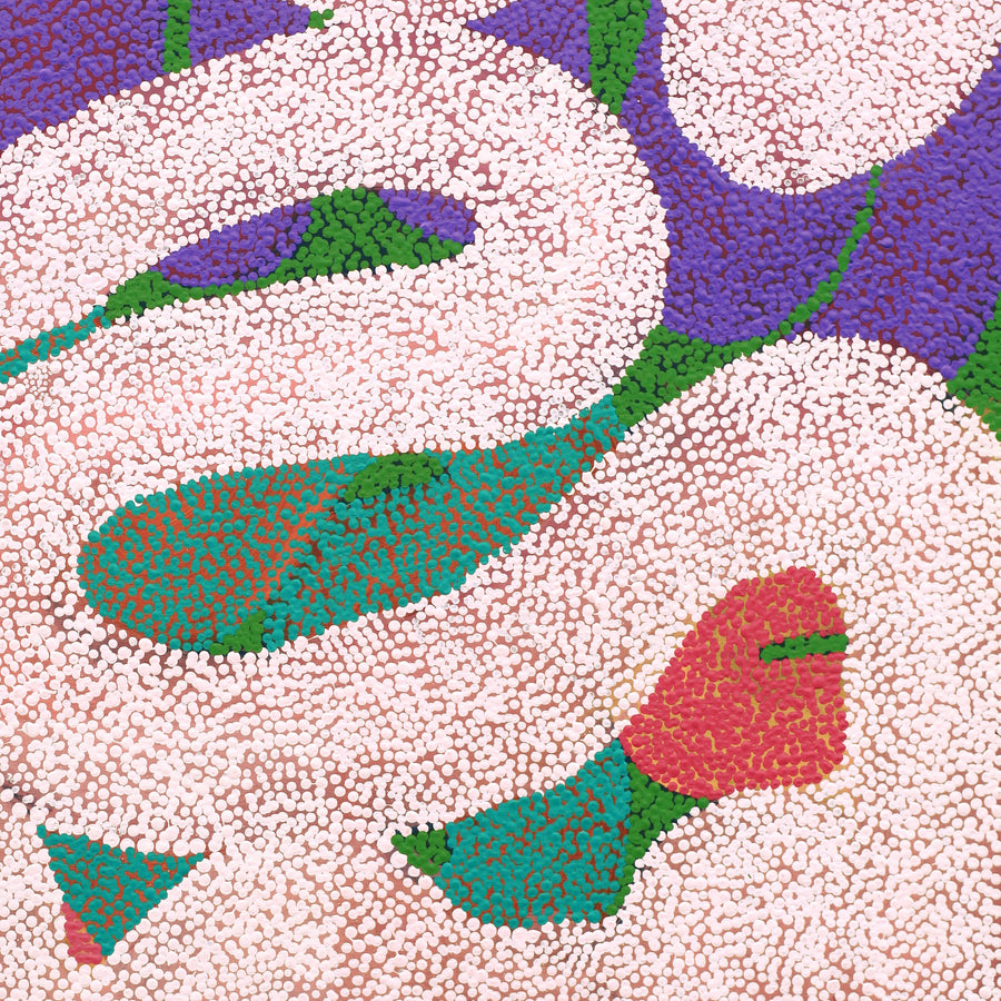 Aboriginal Artwork by Vanetta Nampijinpa Hudson, Warlukurlangu Jukurrpa (Fire country Dreaming), 91x76cm