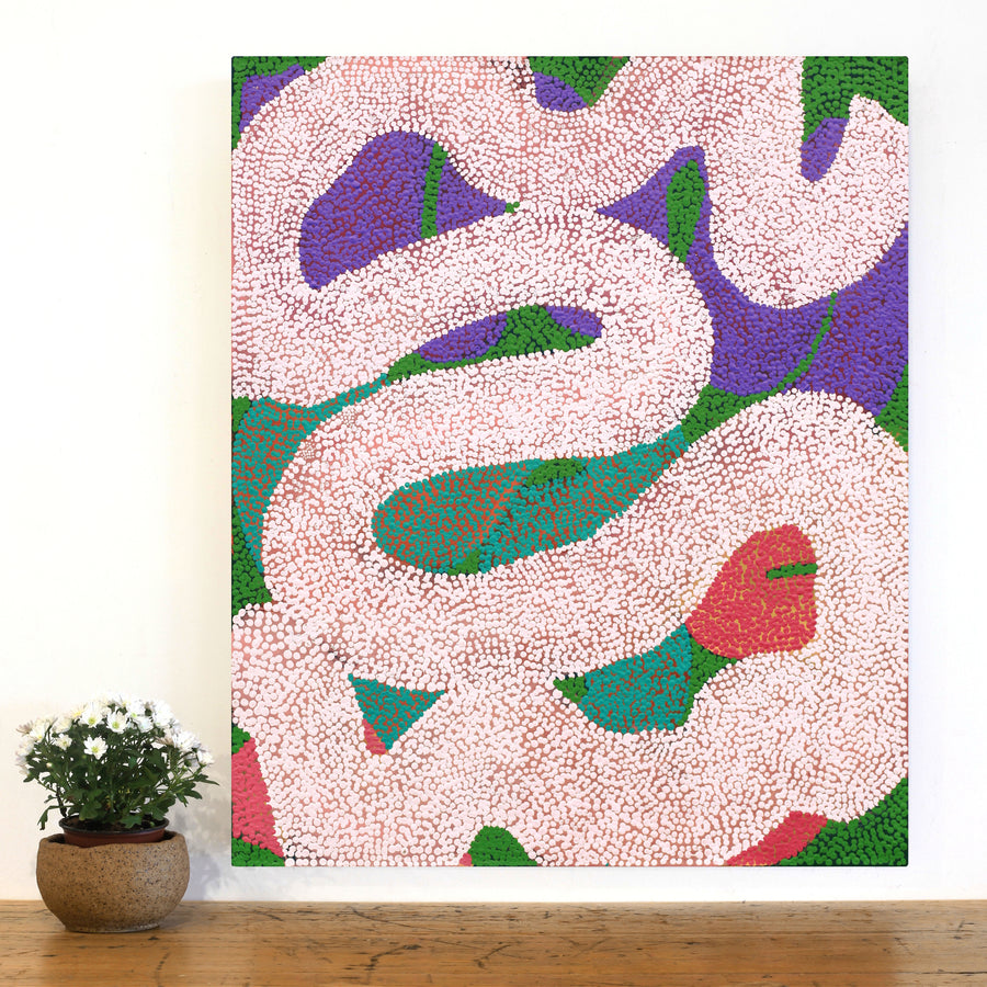 Aboriginal Artwork by Vanetta Nampijinpa Hudson, Warlukurlangu Jukurrpa (Fire country Dreaming), 91x76cm