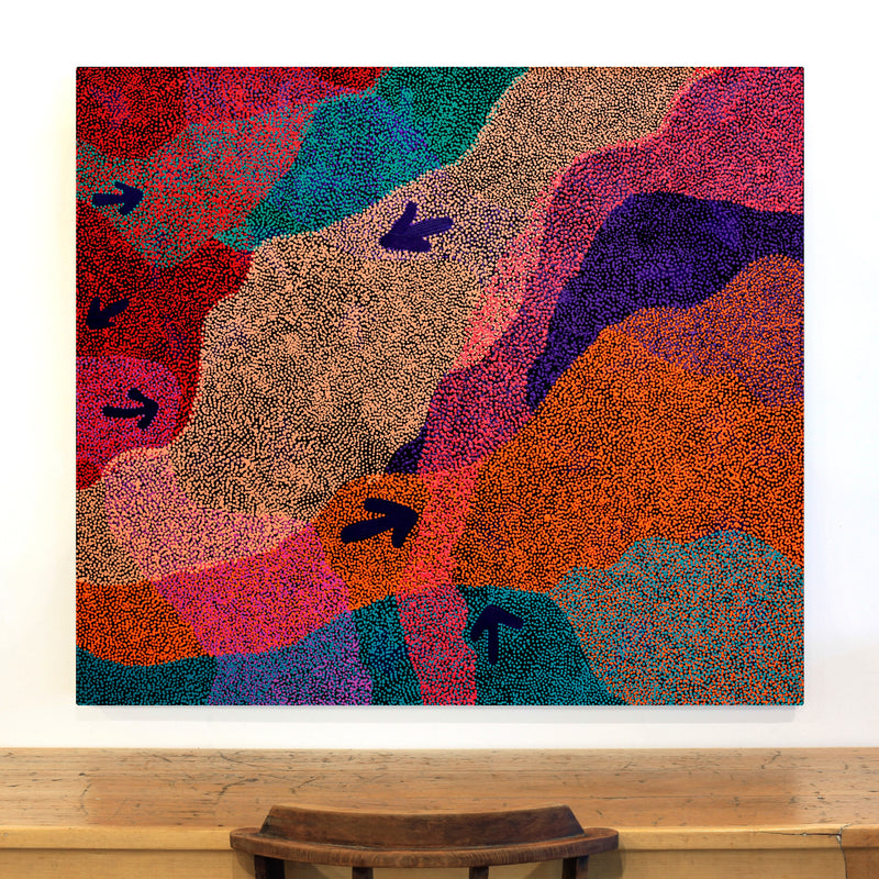 Aboriginal Artwork by Vina Nangala Gallagher, Yankirri Jukurrpa (Emu Dreaming) - Ngarlikurlangu, 122x107cm
