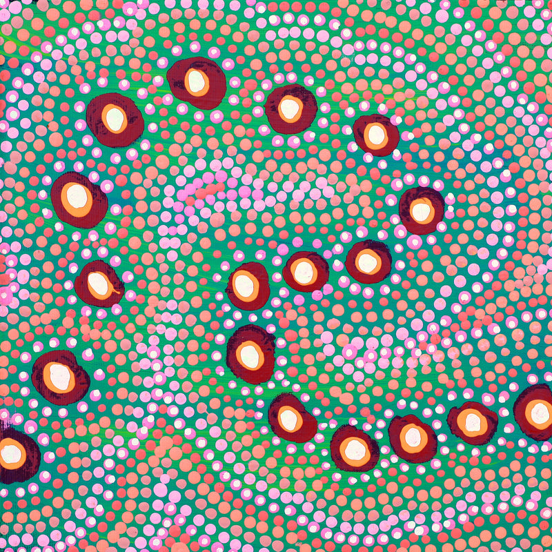 Aboriginal Artwork by Vina Nangala Gallagher, Ngapa Jukurrpa (Water Dreaming) - Mikanji, 30x30cm