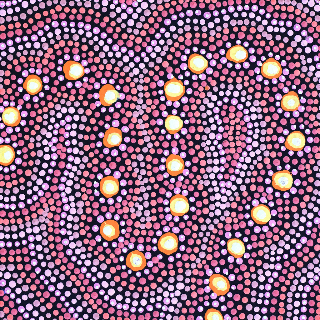 Aboriginal Artwork by Vina Nangala Gallagher, Ngapa Jukurrpa (Water Dreaming) - Mikanji, 30x30cm