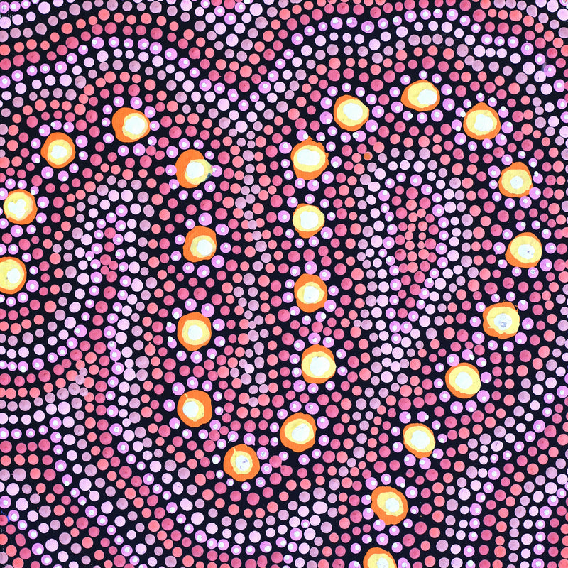 Aboriginal Artwork by Vina Nangala Gallagher, Ngapa Jukurrpa (Water Dreaming) - Mikanji, 30x30cm