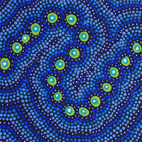 Aboriginal Artwork by Vina Nangala Gallagher, Ngapa Jukurrpa (Water Dreaming) - Mikanji, 30x30cm