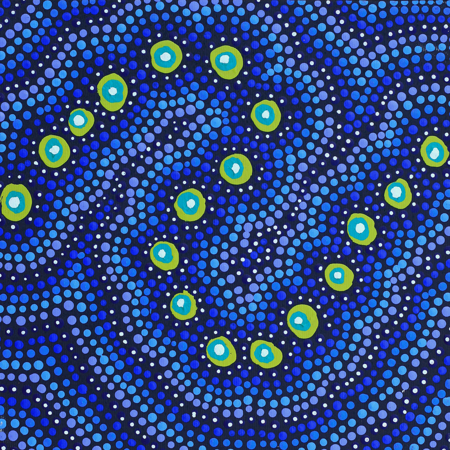 Aboriginal Artwork by Vina Nangala Gallagher, Ngapa Jukurrpa (Water Dreaming) - Mikanji, 30x30cm