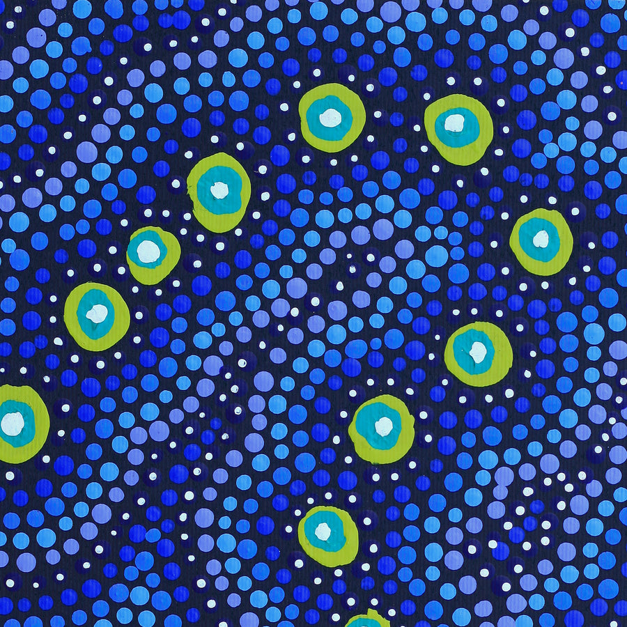 Aboriginal Artwork by Vina Nangala Gallagher, Ngapa Jukurrpa (Water Dreaming) - Mikanji, 30x30cm